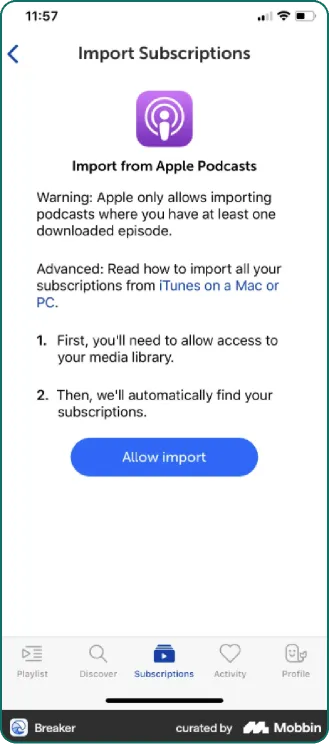 Mobbin benchmark: an import flow that pulls data from a linked app.