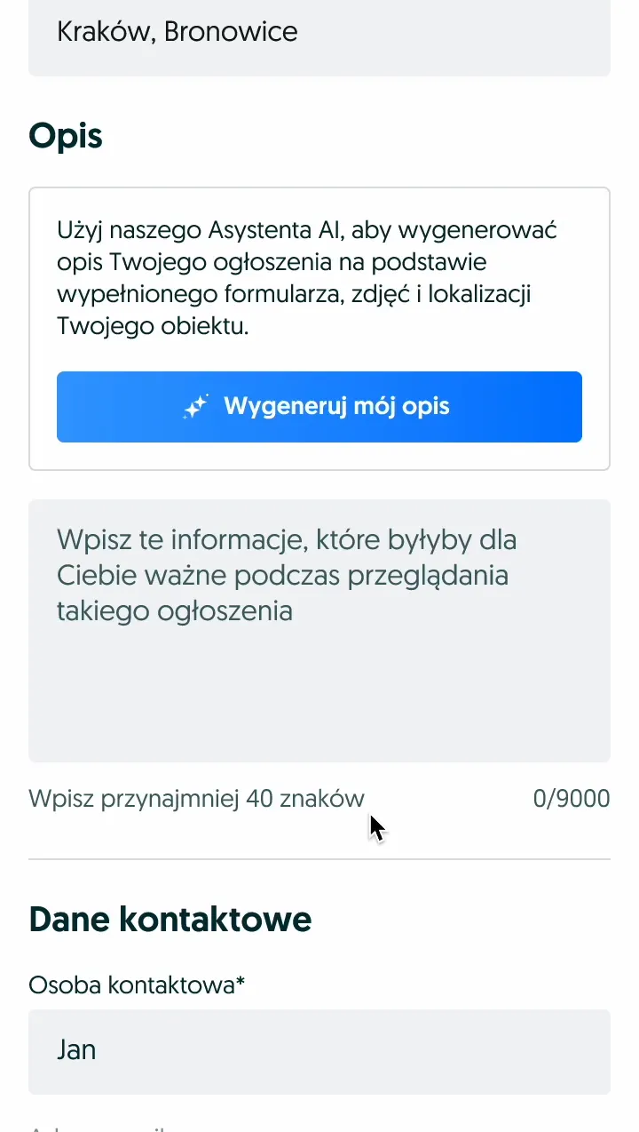 OLX's GenAI-written ad description on iOS, with a button that generates the text and lets the user edit it.